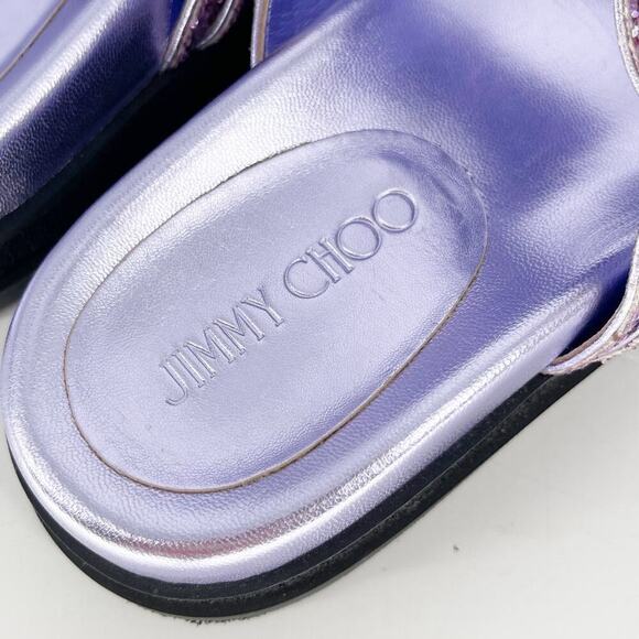 Jimmy Choo Purple Glitter Crystal Embellished Marga Double Strap Sandal IT 37 - Picture 8 of 10